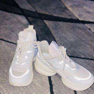 Brand MICHAEL Kors, Olympia Canvas and Leather Trainer Size 7 Color Optic white